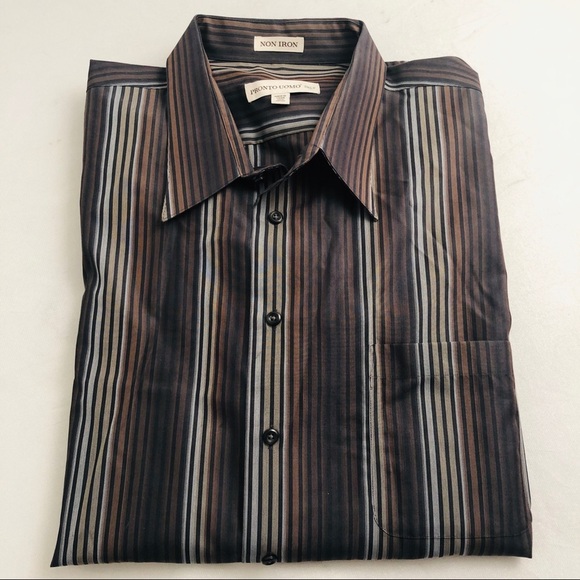 Pronto Uomo brown striped button down shirt 3XLT - Picture 5 of 5